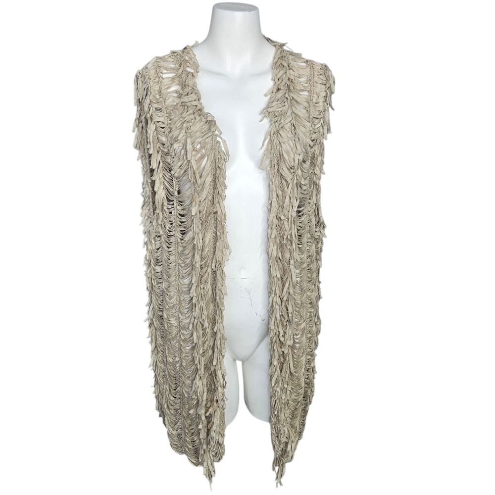 Women's Boho Open Front Long Line Layered Fringe Vest LG Western Rodeo Festival